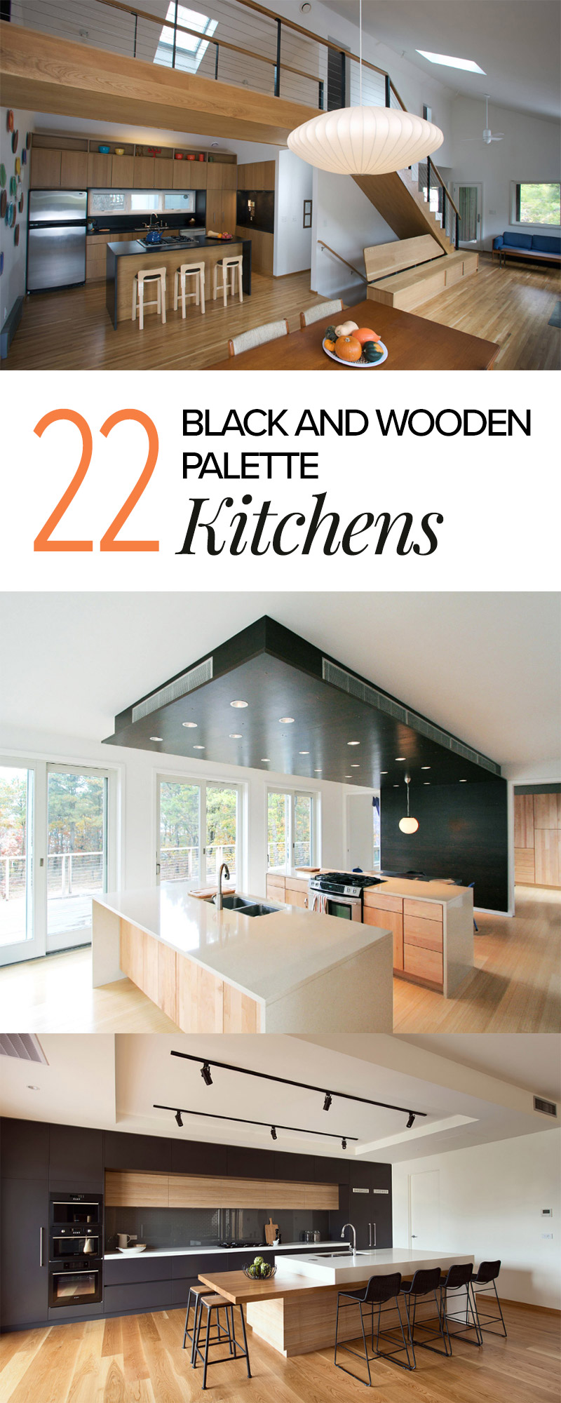 22 Kitchens in Black and Wooden Palette