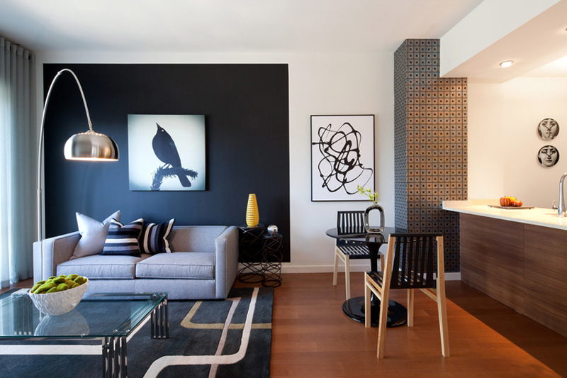 black feature wall living room