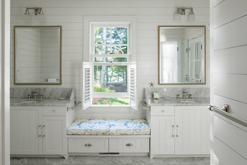 small bathroom bench with storage