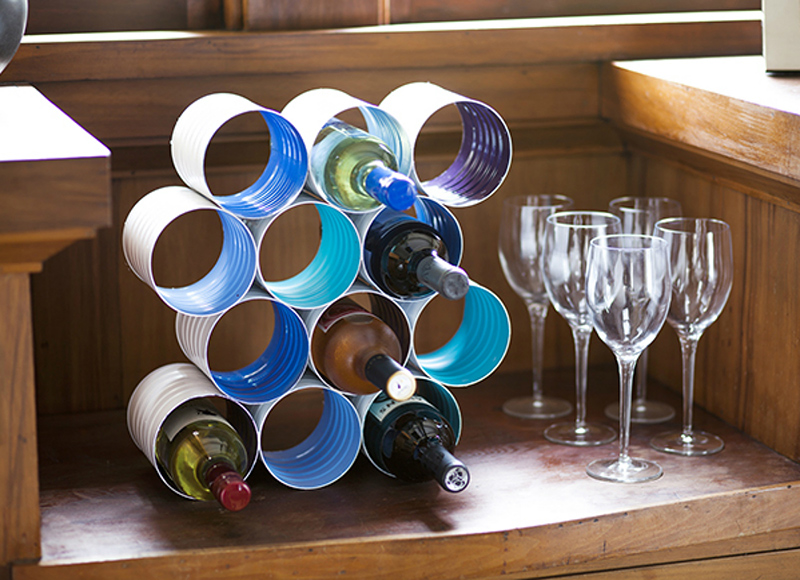 DIY Wine Bottle Rack Made From Coffee Cans