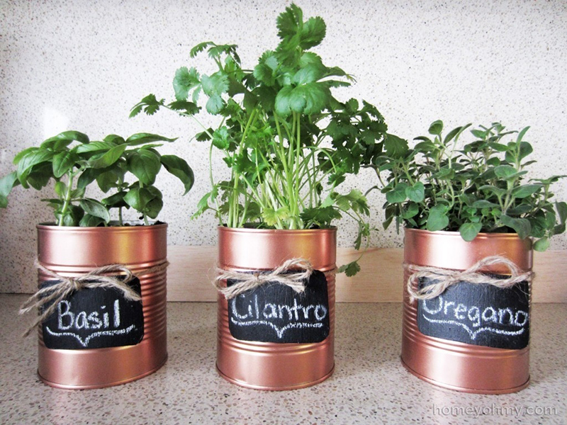 DIY Copper Tin Can Planters and Chalkboard Tags