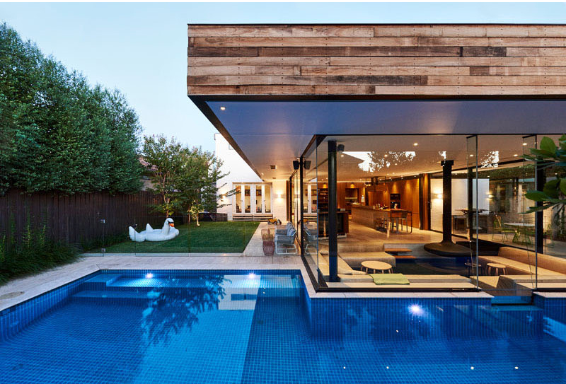 Swimming Pool House Featuring a Sunken Living Room | Home Design Lover