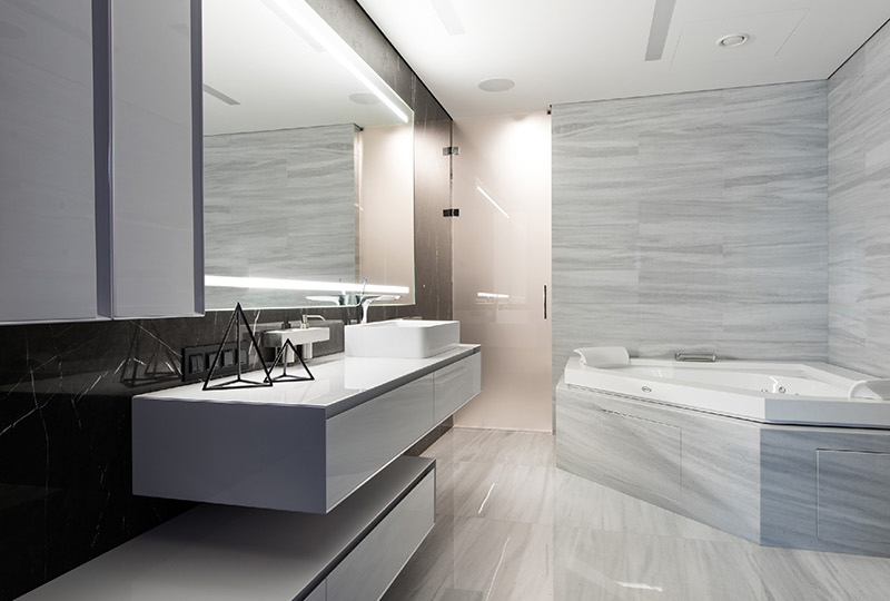 Black and White apartment bathroom