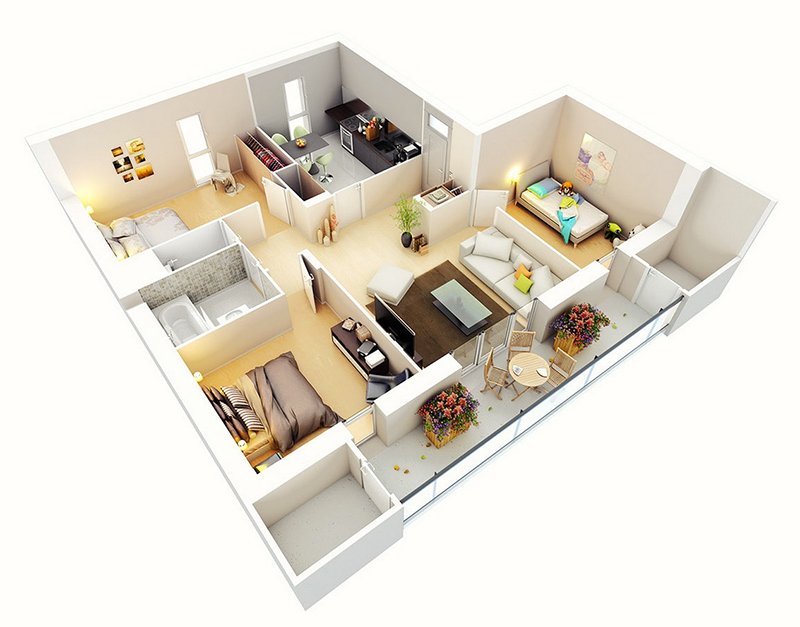20 Designs Ideas For 3d Apartment Or One Storey Three Bedroom Floor Plans Home Design Lover,Ina Garten Beef Tenderloin Steak