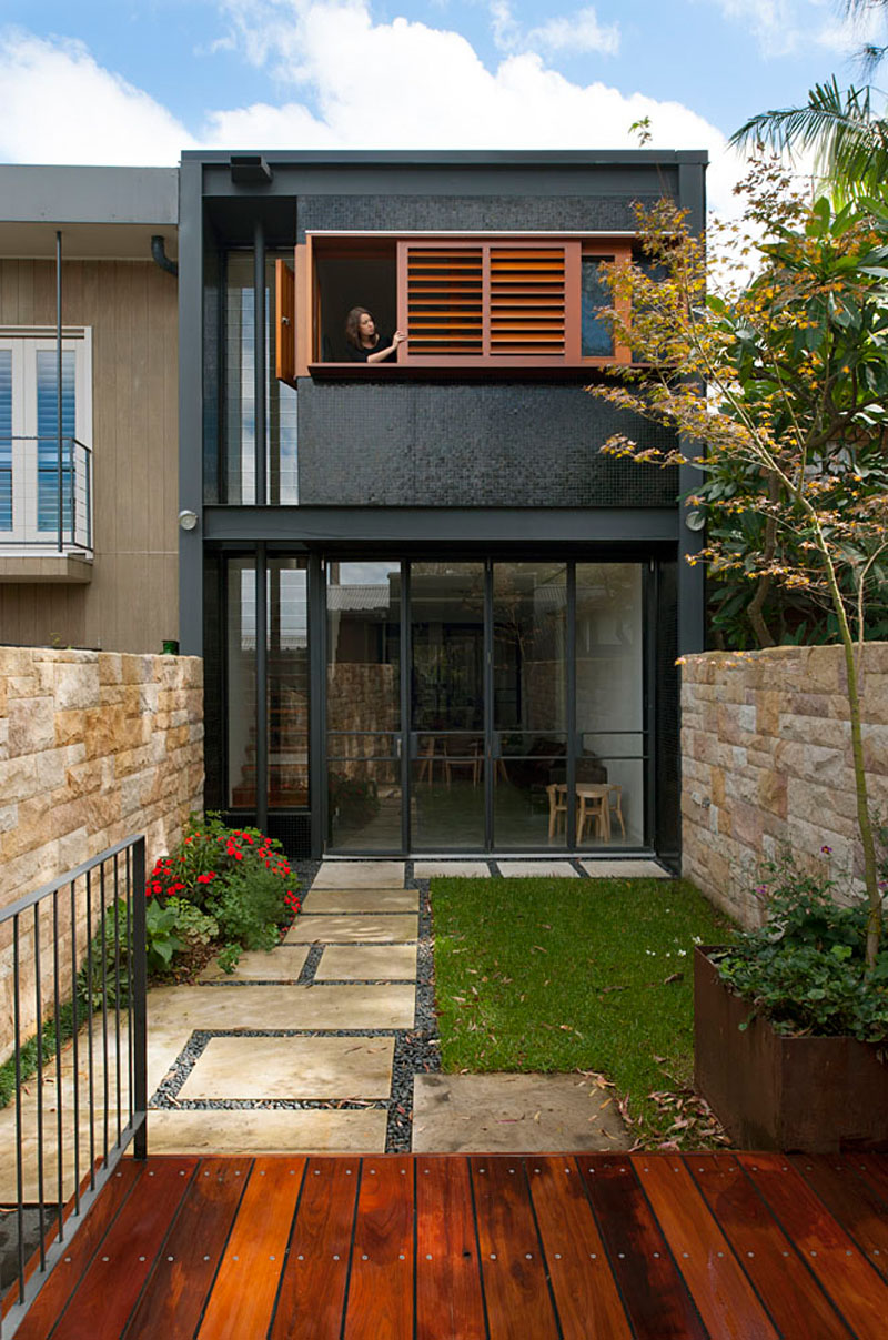 Terrace House sliding wooden shutters