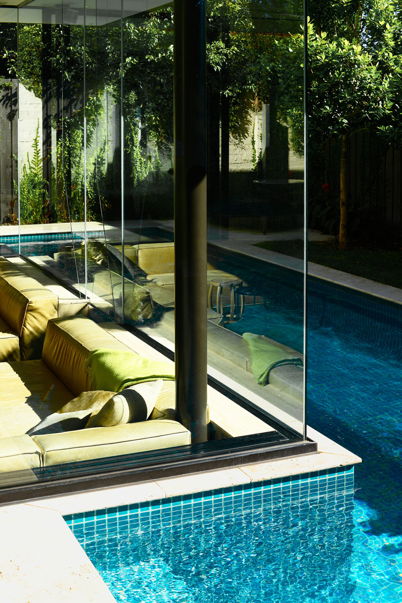 Swimming Pool House Featuring a Sunken Living Room | Home Design Lover