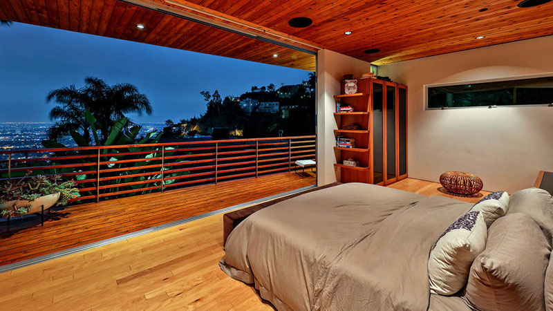 wood clad home bedroom