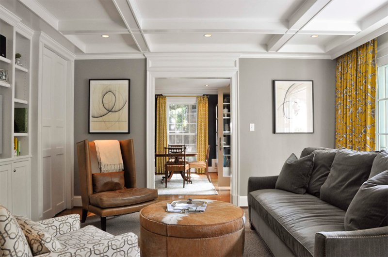 gray and tan family room