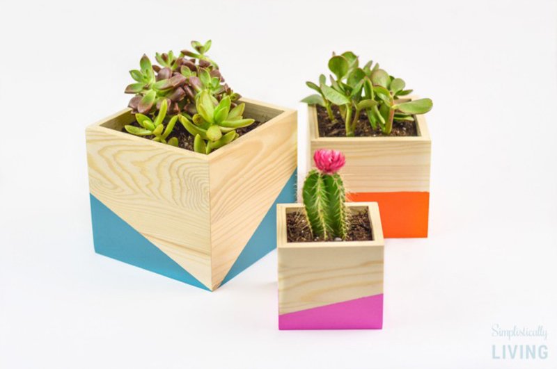 DIY Color Block Wood Planter