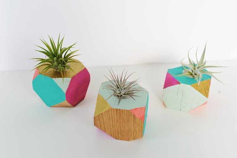 DIY Colorful Wooden Geometric Planters