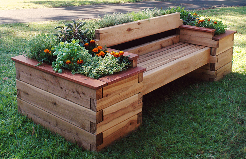 Wooden Bench Raised Bed
