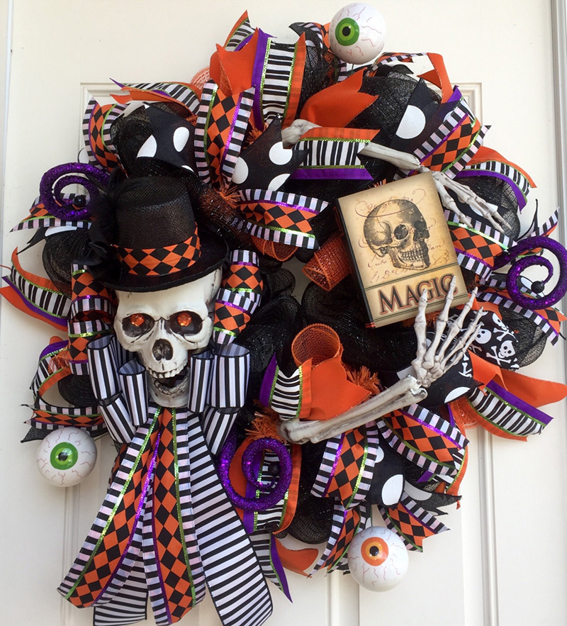 Halloween Skeleton Deco Mesh Wreath