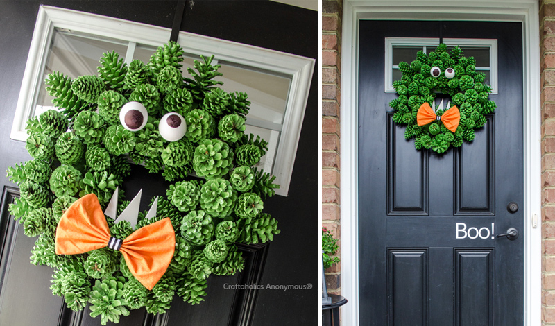 Pinecone Monster Halloween Wreath Tutorial