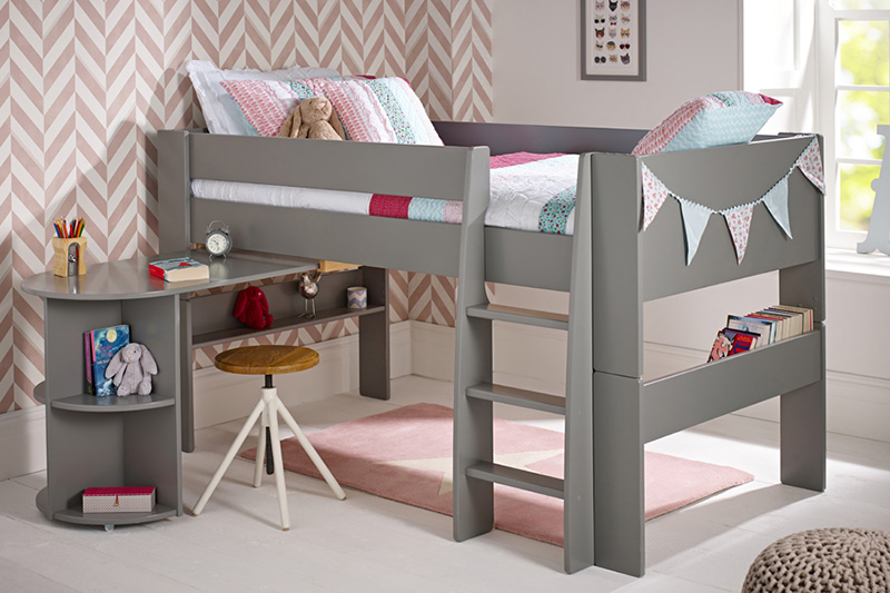 Solitaire Cool Grey Mid sleeper with Pull Out Desk