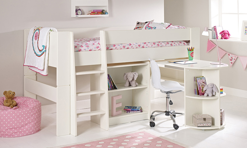 white mid sleeper with desk