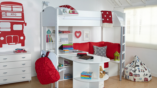 girls bunk bed with desk