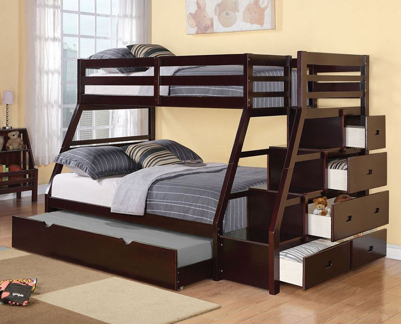 triple sleeper bunk bed with storage drawers